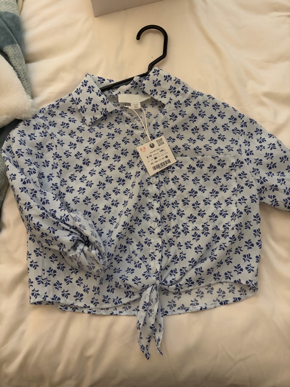 Zara Light Blue Button-Front Shirt with Navy Floral Print